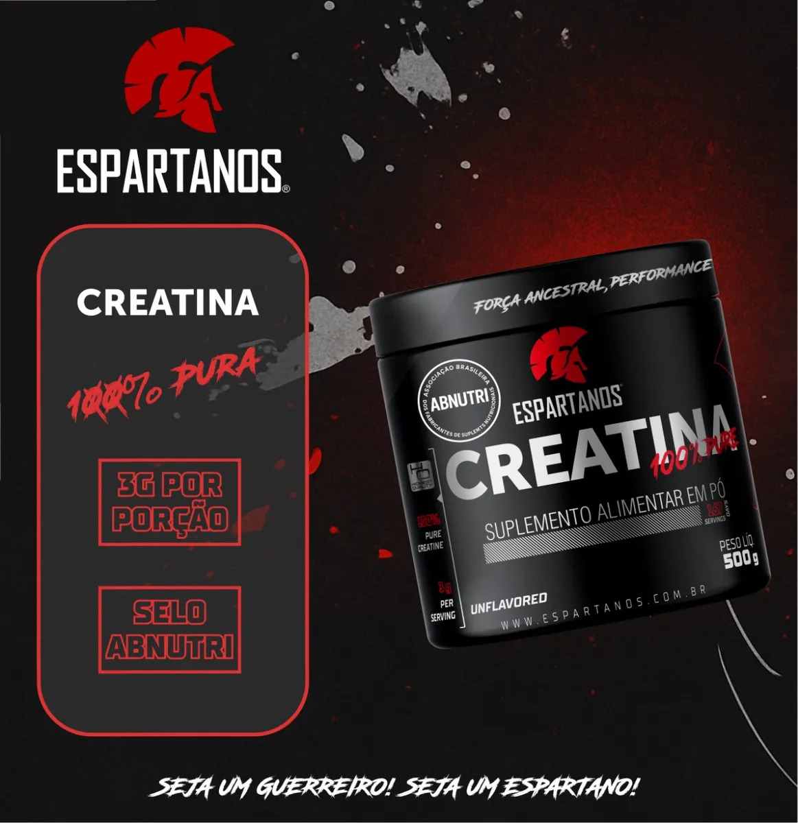 Creatina Monohidratada 500g 100% Pura Espartanos