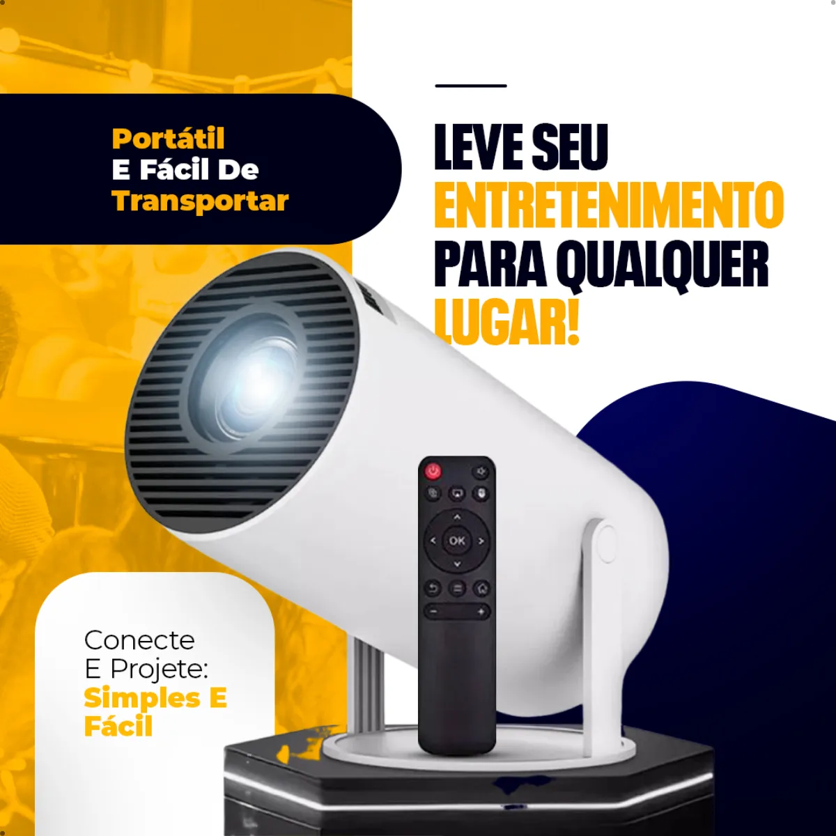 Mini Projetor Portátil Hy300 4K com Android, Wi-Fi e Bluetooth