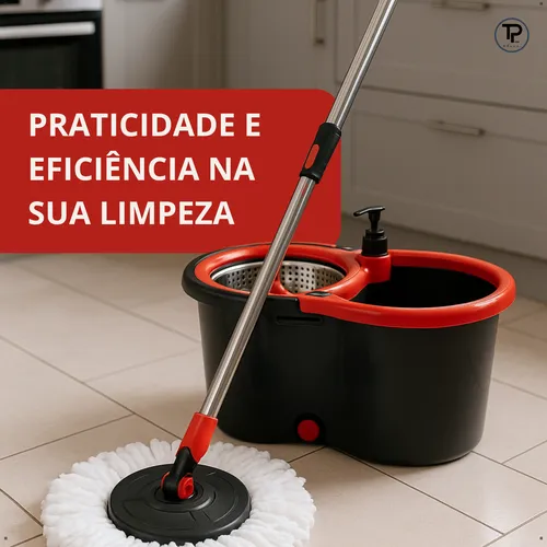 Mop Giratório Balde Cesto Inox Limpeza Esfregão 360 Spin