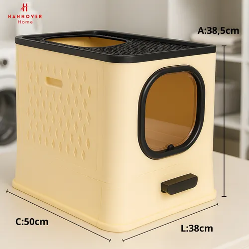 Caixa De Areia Premium Para Gatos Fechada Furba Grande Sandbox Luxo Bege