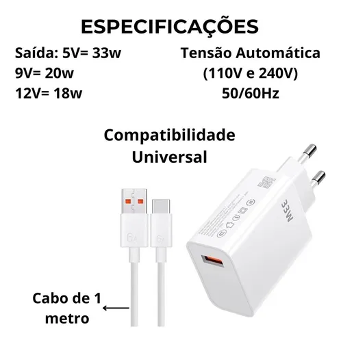 Carregador Para Xiaomi 33w Redmi Note 8 9 10 11 Poco M3 X3
