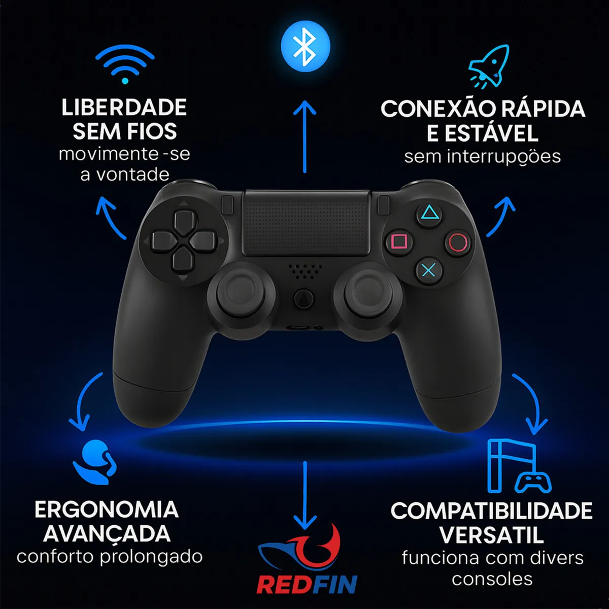 Controle Joystick Manete Sem Fio Ps4 Slim Pro Pc Com Vibração