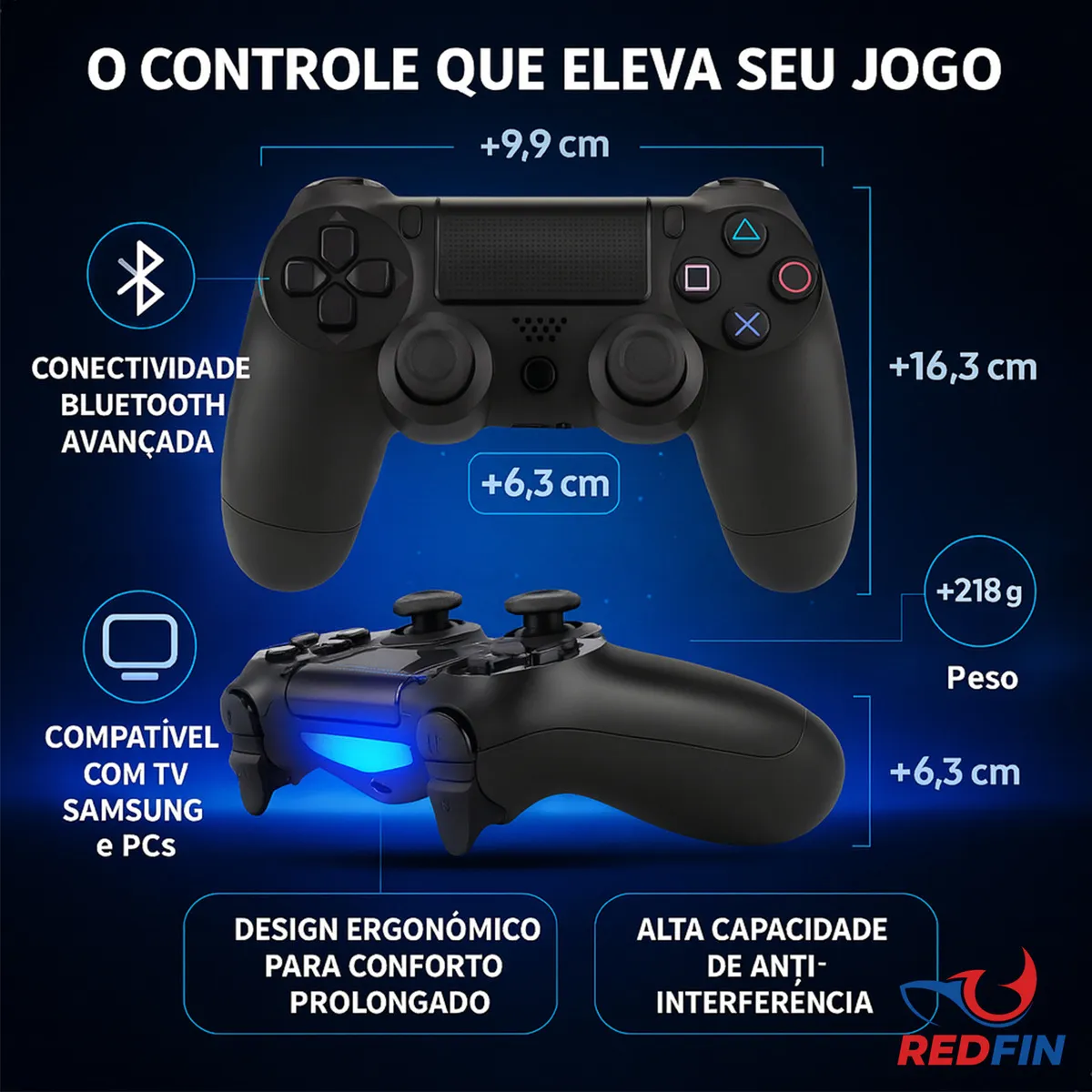 Controle Joystick Manete Sem Fio Ps4 Slim Pro Pc Com Vibração