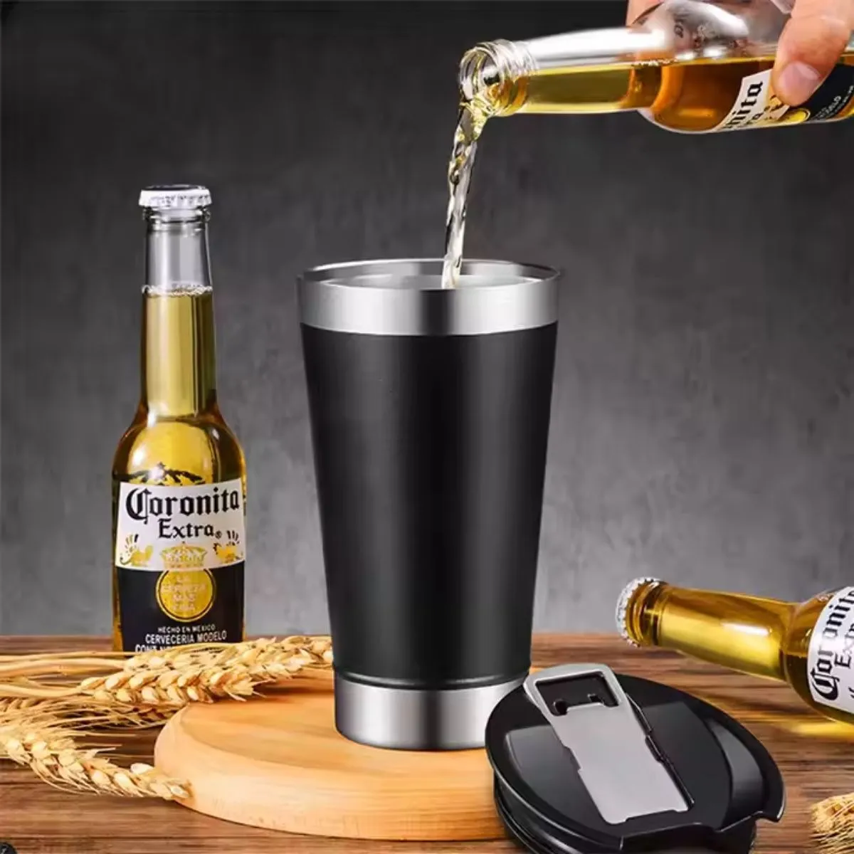 Copo Térmico 473ml Com Tampa E Abridor Para Cerveja