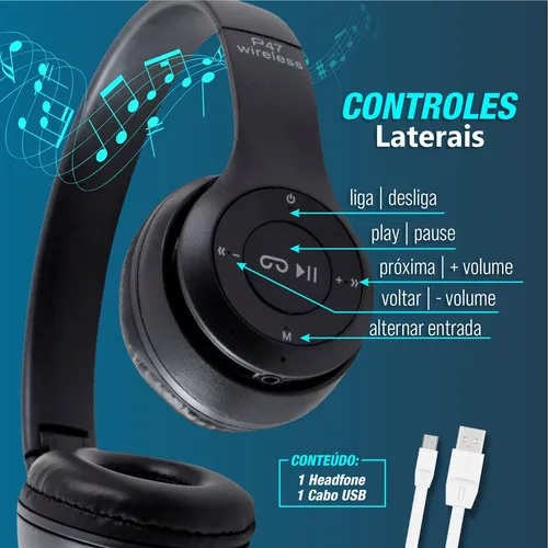 Fone De Ouvido Over-ear Gamer Sem Fio Bluetooth P47 Wireless 