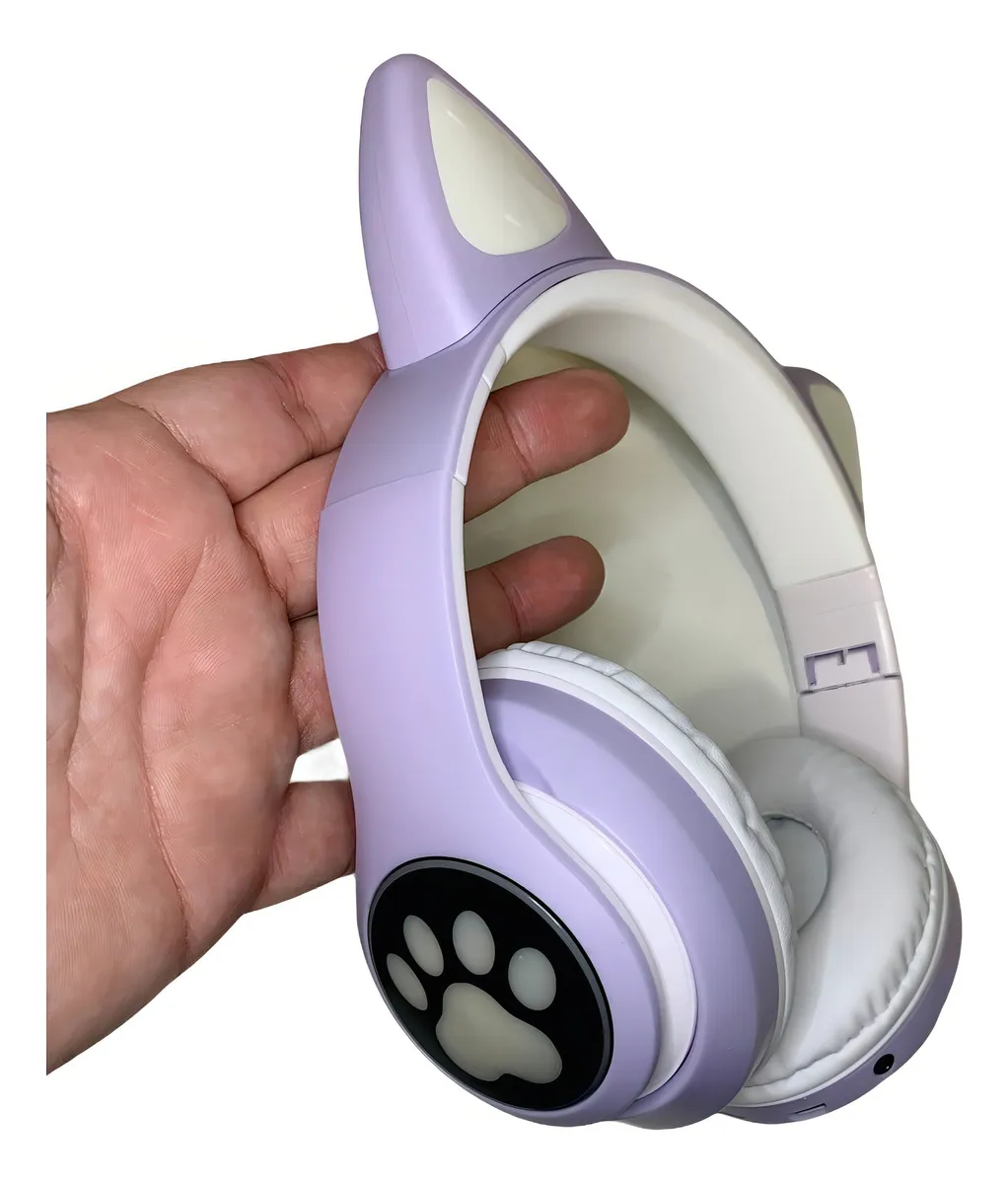 Fone De Ouvido Bluetooth Led Orelha Gato Infantil Headphone