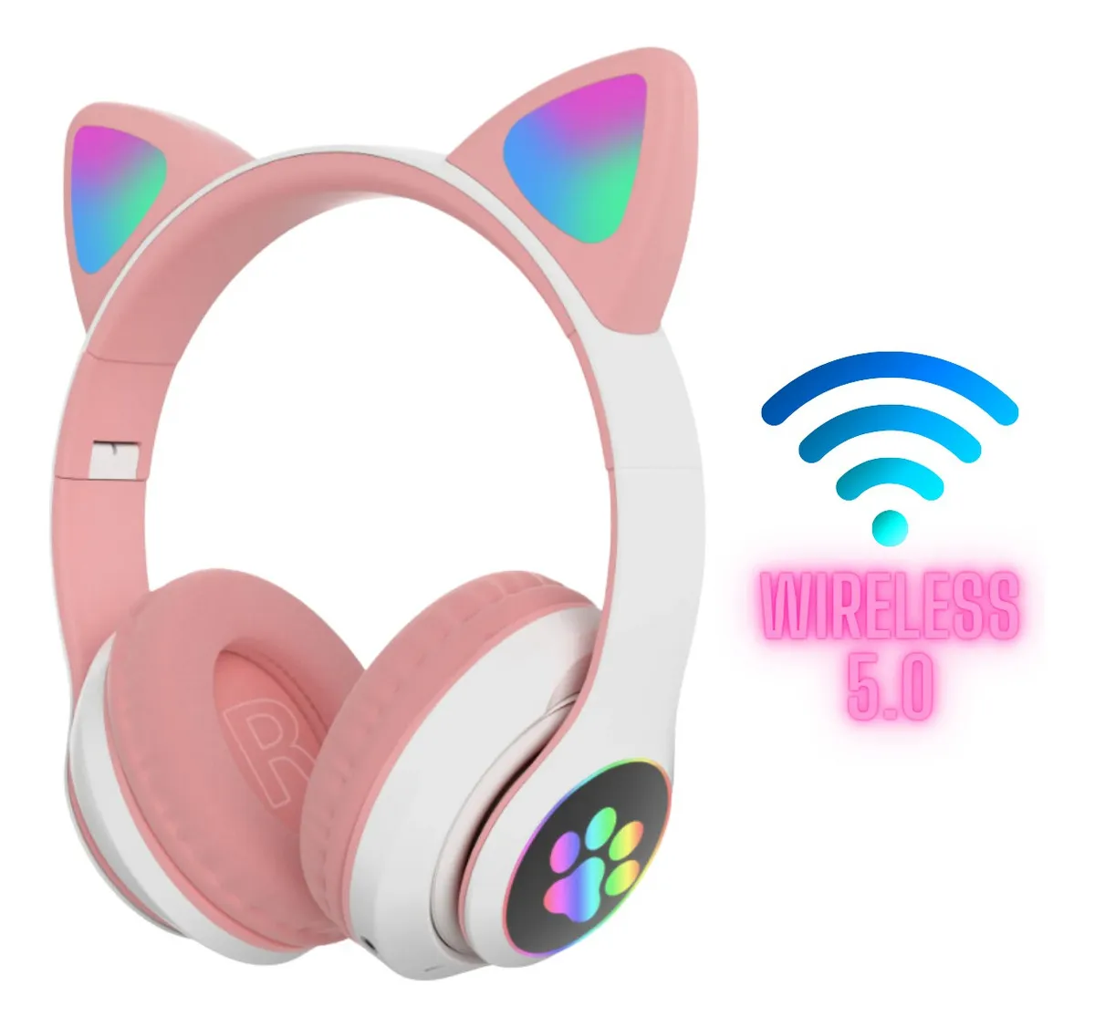 Fone De Ouvido Bluetooth Led Orelha Gato Infantil Headphone
