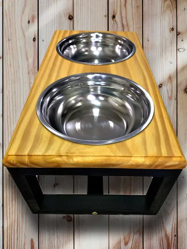Comedouro Para Cachorro Gato Dois Potes Ração Água Inox - M Madeira