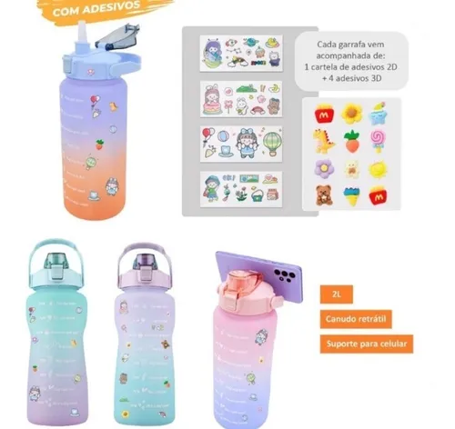 Garrafa Squeeze Galão De Água 2l Motivacional Adesivos 3d